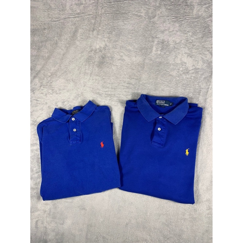 Polo Ralph Lauren Mens XL Blue Short Sleeve Polo Embroidered Logo Lot of 2